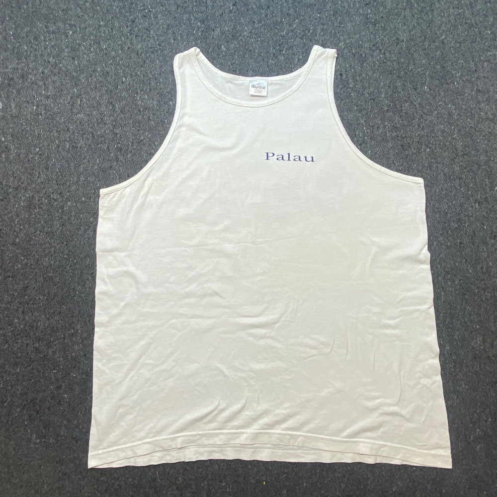 Murina Tank Top XL Mens White Vintage 90s Palau Scuba Dive Graphic Made In USA